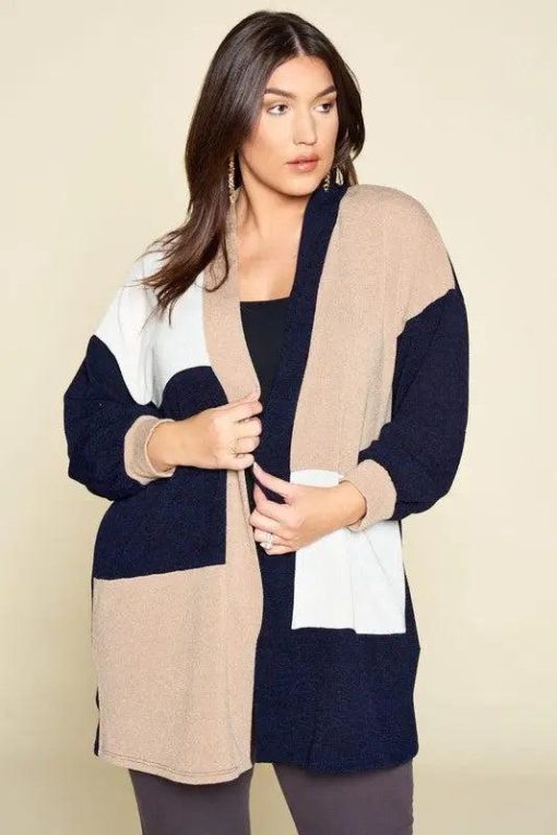 Color-Block - Open Front - Plus Size - Womens Cardigan - Image 3