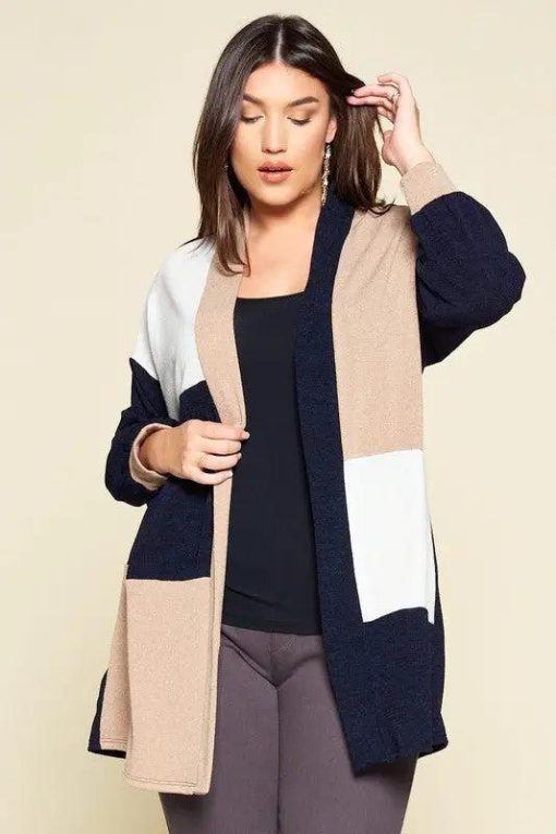 Color-Block - Open Front - Plus Size - Womens Cardigan - Image 4