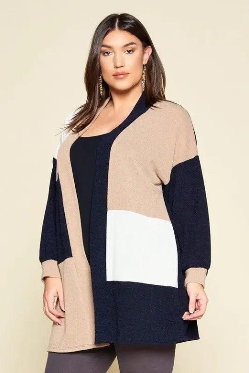 Color-Block - Open Front - Plus Size - Womens Cardigan - Image 5