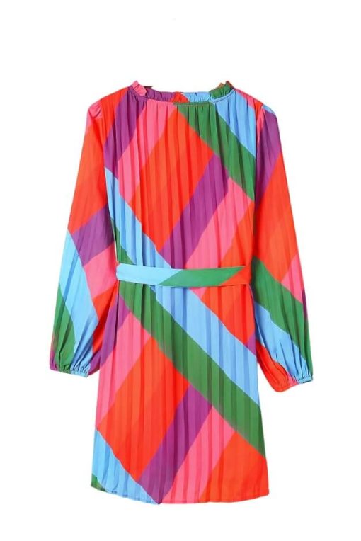 Color Block Pleated Long Sleeve Dress - Image 3