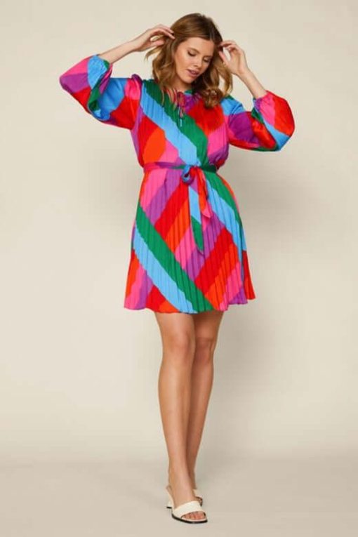 Color Block Pleated Long Sleeve Dress - Image 4