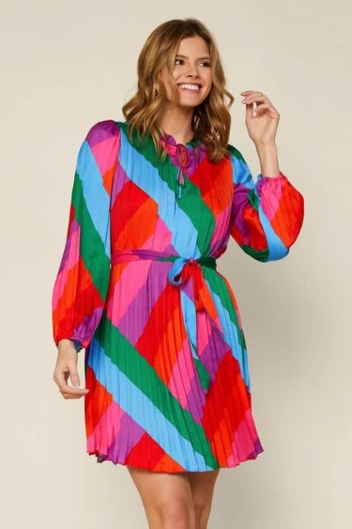 Color Block Pleated Long Sleeve Dress - Image 6