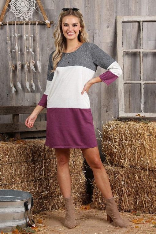 3/4 Sleeve French Terry Color Block Pocket Dress - Image 6