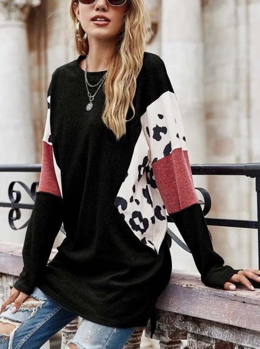 Contrast Print Dolman | Long Sleeve Top