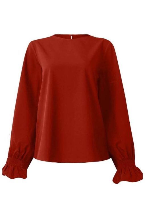 Blue Round Neck Ruffle Bubble Sleeve | Gameday Tops