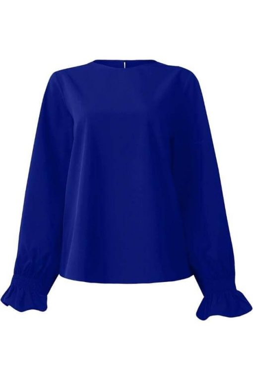 Blue Round Neck Ruffle Bubble Sleeve | Gameday Tops - Image 3