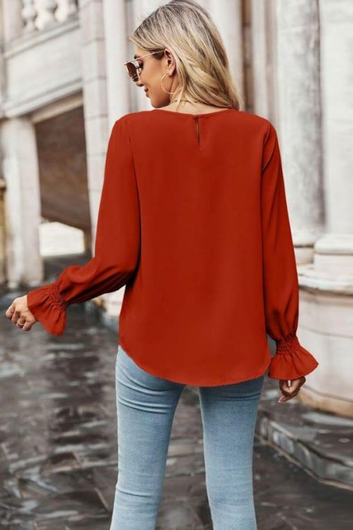 Blue Round Neck Ruffle Bubble Sleeve | Gameday Tops - Image 4