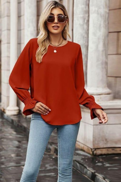 Blue Round Neck Ruffle Bubble Sleeve | Gameday Tops - Image 5