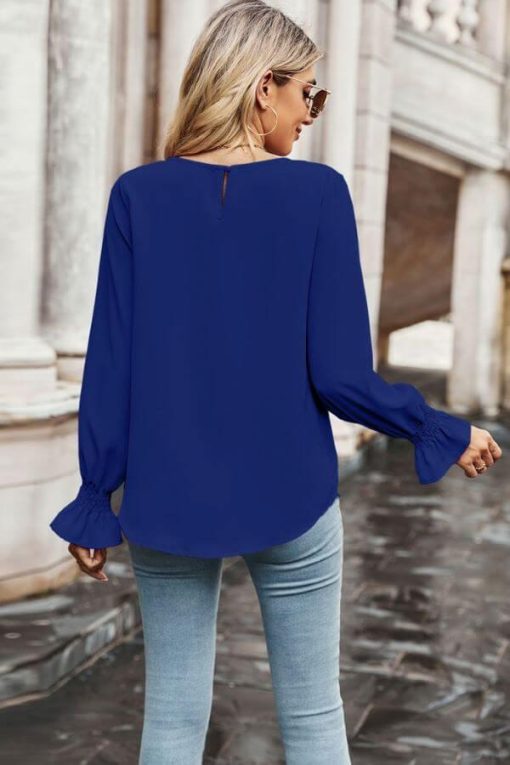Blue Round Neck Ruffle Bubble Sleeve | Gameday Tops - Image 6