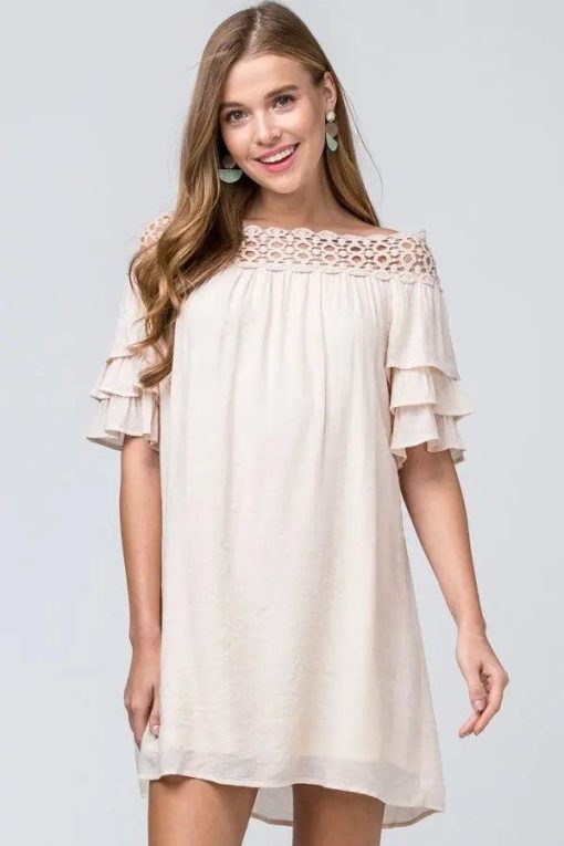Crochet Neckline Ruffle Detail Dress - Image 3