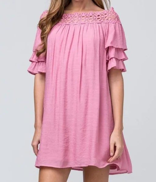 Crochet Neckline Ruffle Detail Dress - Image 5