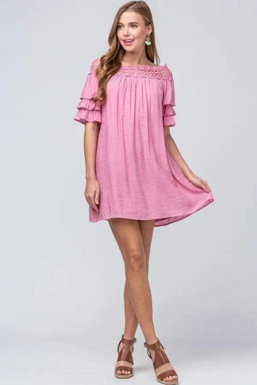 Crochet Neckline Ruffle Detail Dress - Image 6