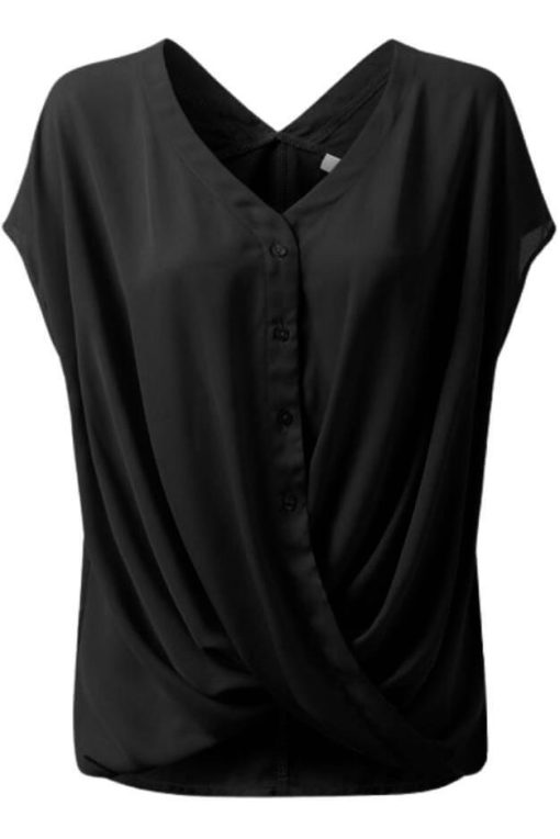 Crystal Cap-Sleeve Cross Front Button Top