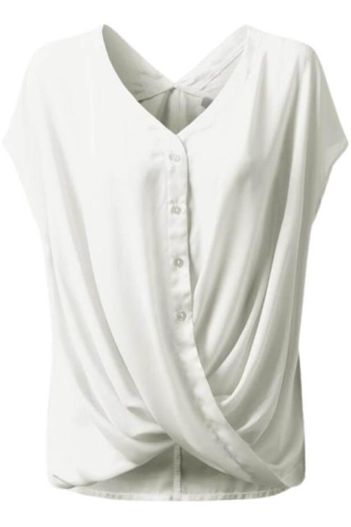Crystal Cap-Sleeve Cross Front Button Top - Image 3