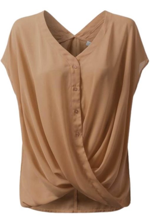 Crystal Cap-Sleeve Cross Front Button Top - Image 4