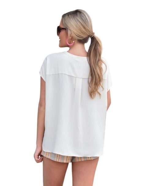Crystal Cap-Sleeve Cross Front Button Top - Image 6