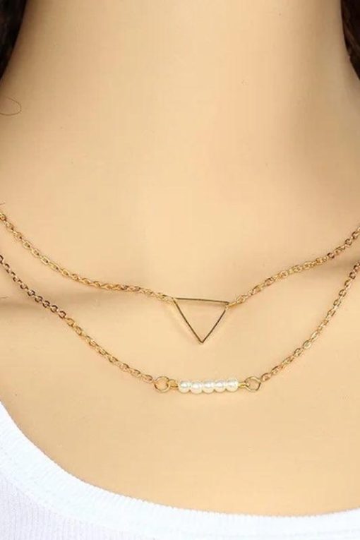 Dainty Pearl Geometric Layered Necklace - Image 3