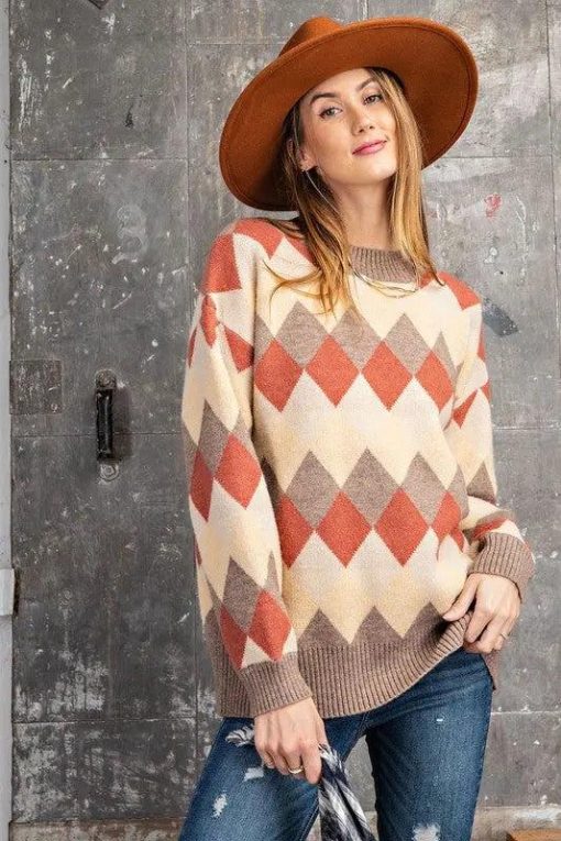 Women's Argyle Sweater | Jolie Vaughan Mature Women's Boutique