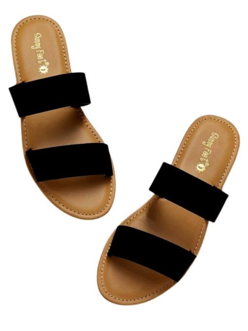 Double Banded PU Sandals | Women's Sandals | Black Sandals