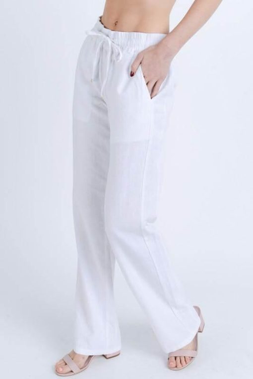 Drawstring Linen Pants | Wide Leg Pants - Image 3