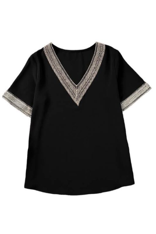 Elegant Contrast Lace V-Neck Blouse| Blouse for Older Women