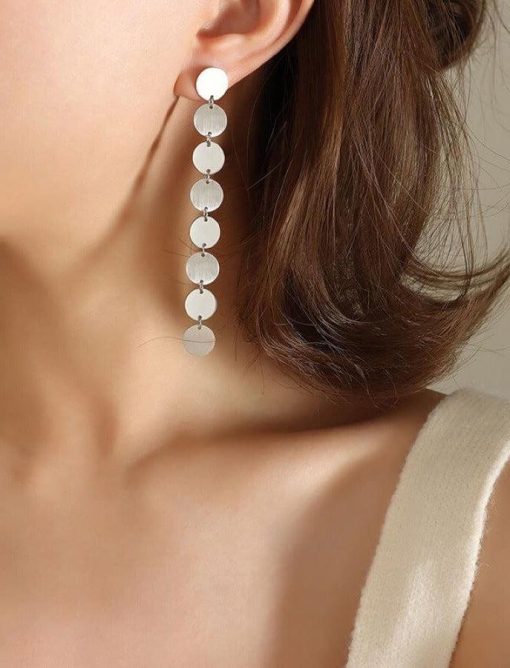 Elegant Disc Titanium Drop Earrings | Mature Women's Earrings - Image 3