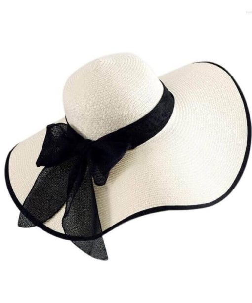 Elegant Sun Wide Brim Straw Hat with Black Trim - Image 3