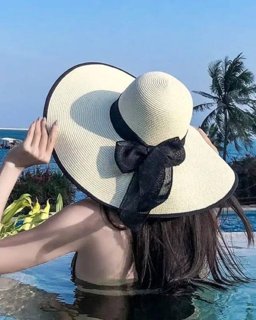 Elegant Sun Wide Brim Straw Hat with Black Trim - Image 4