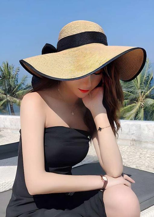 Elegant Sun Wide Brim Straw Hat with Black Trim - Image 5