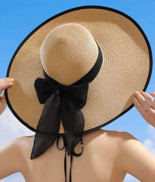 Elegant Sun Wide Brim Straw Hat with Black Trim - Image 6