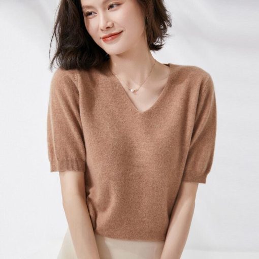 V-Neck Knit Half Sleeve Sweater | Mature Women's Basic Tops - Image 6