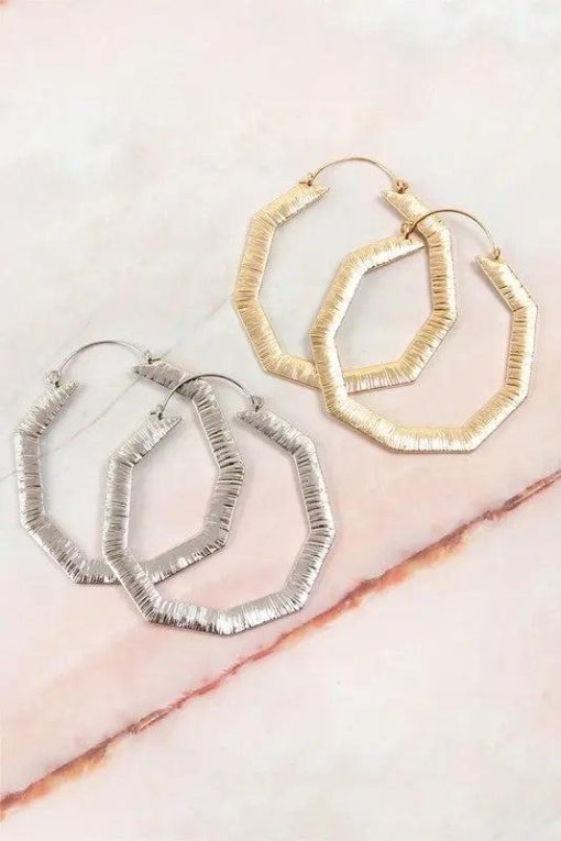 Embellished Octagon Hoop Earrings Jewelry