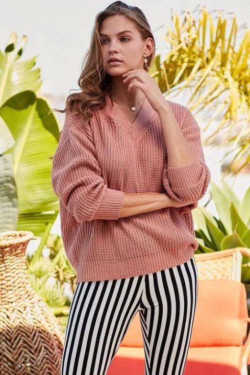 V-Neck Cutout Chunky Knit Sweater - Image 5