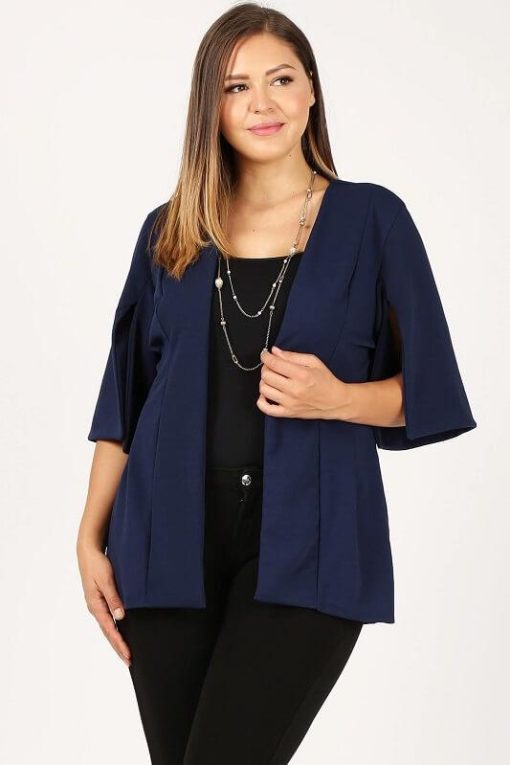 Erin Fitted Split Sleeve Open-Front Blazer | Mature Women's Clothing Boutique