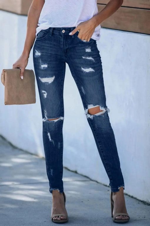Everyday Midrise Destructed Ankle Skinny Jeans | Women's Denim - Image 6