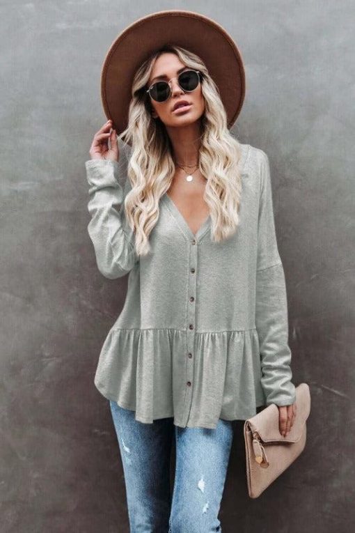 Everyday Peplum Long Ruffle Cardigan