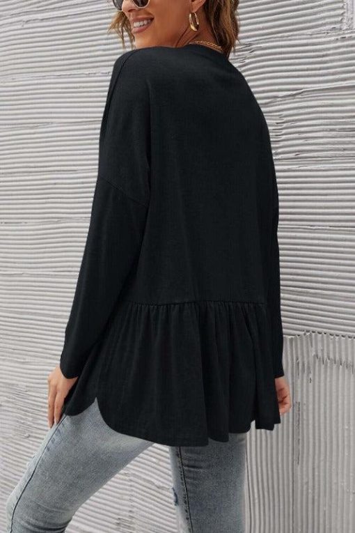 Everyday Peplum Long Ruffle Cardigan - Image 4