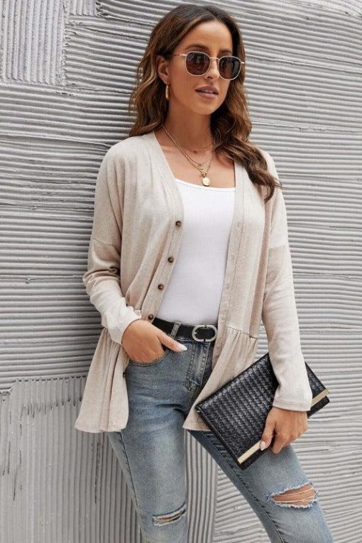Everyday Peplum Long Ruffle Cardigan - Image 5
