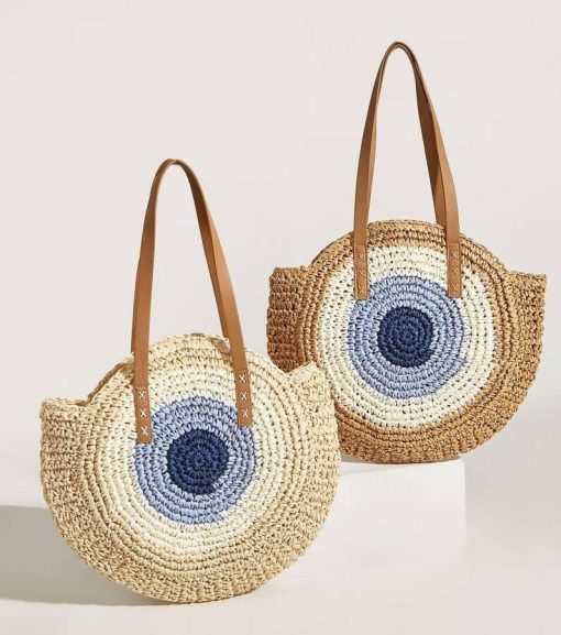 Color Block Straw Tote Bag | Women's Fashion Handbags & Totes