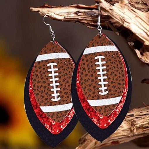 Faux Leather Vintage Football Hook Earrings | Black Friday Deals - Image 3