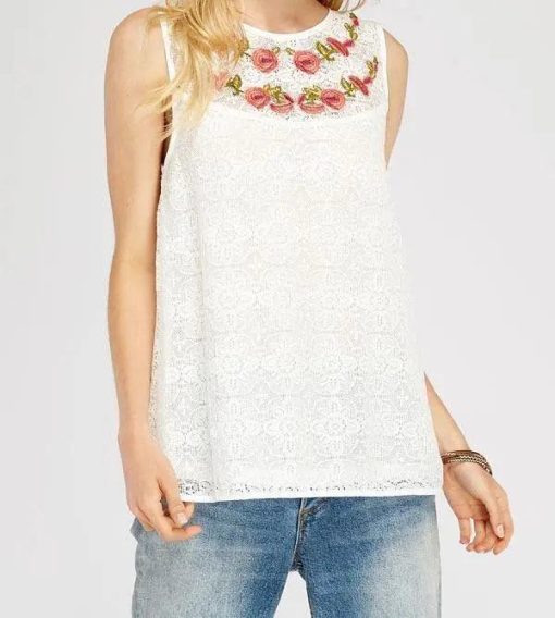 Floral Embroidered Boat-Neck Sleeveless Top Jolie Vaughan Mature Women's Online Clothing Boutique