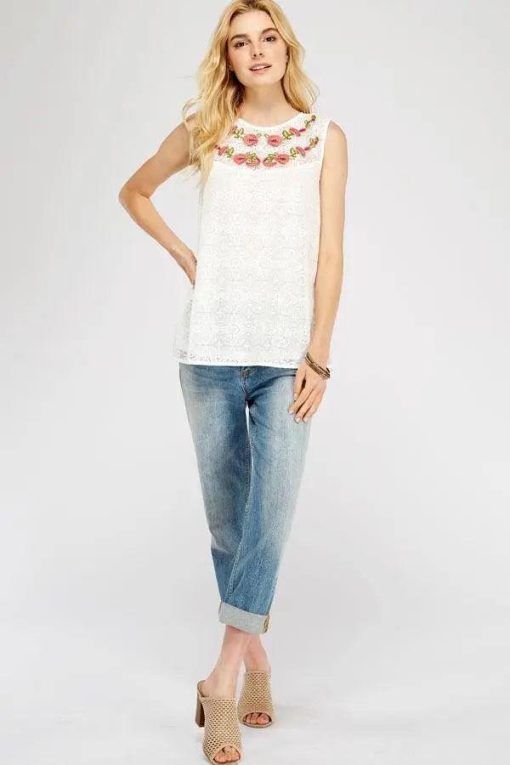 Floral Embroidered Boat-Neck Sleeveless Top Jolie Vaughan Mature Women's Online Clothing Boutique - Image 3