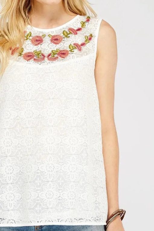Floral Embroidered Boat-Neck Sleeveless Top Jolie Vaughan Mature Women's Online Clothing Boutique - Image 4