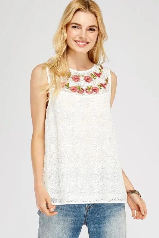 Floral Embroidered Boat-Neck Sleeveless Top Jolie Vaughan Mature Women's Online Clothing Boutique - Image 5