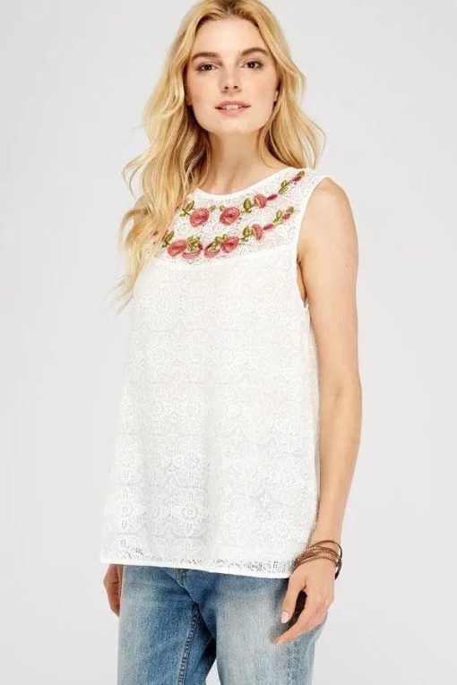 Floral Embroidered Boat-Neck Sleeveless Top Jolie Vaughan Mature Women's Online Clothing Boutique - Image 6
