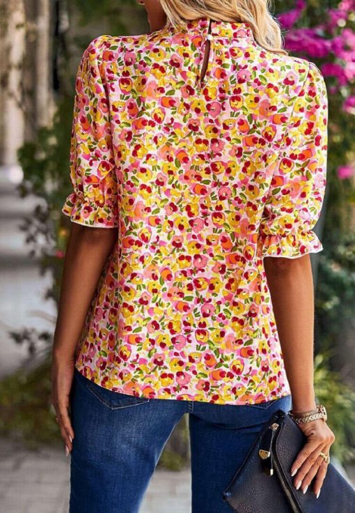 Boho Floral Ruffle Short Sleeve Blouse | Ruffle, Sleeve Puff Sleeve - Image 5