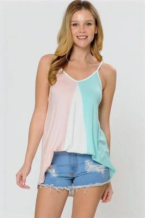 Flowy Color-Block Asymmetrical Hem Tank | Womens Tank