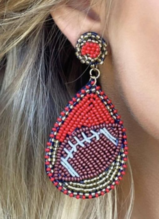 Football Teardrop Bead Stud Earrings - Image 4