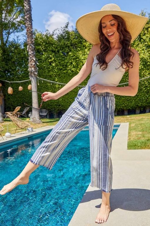 Frayed Stripe Culottes | Women's Capris | Women's Summer Pants - Image 4