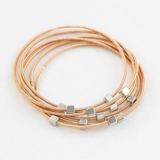 Gold Geo Square Silver Guitar String Bracelet Set - Image 3